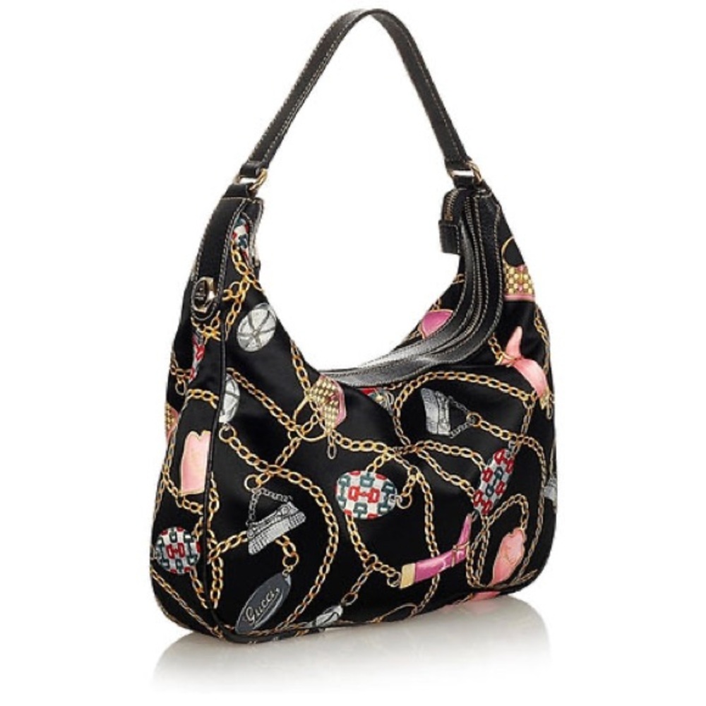 RARE Gucci Satin Medium Charmy Shoulder Bag Black Hobos Designer Purses - Picture 4 of 10